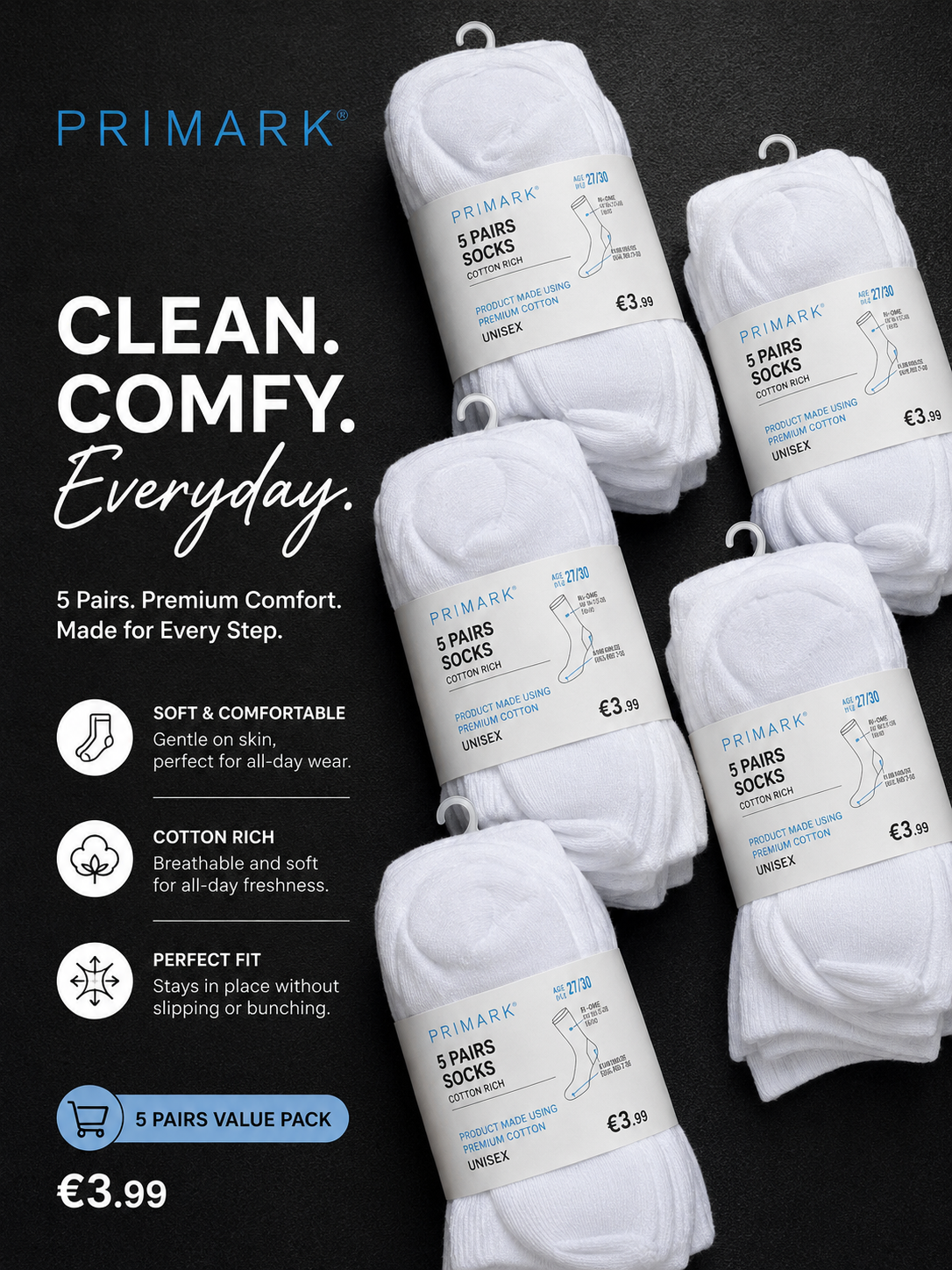 Primark 5in1 Socks - White